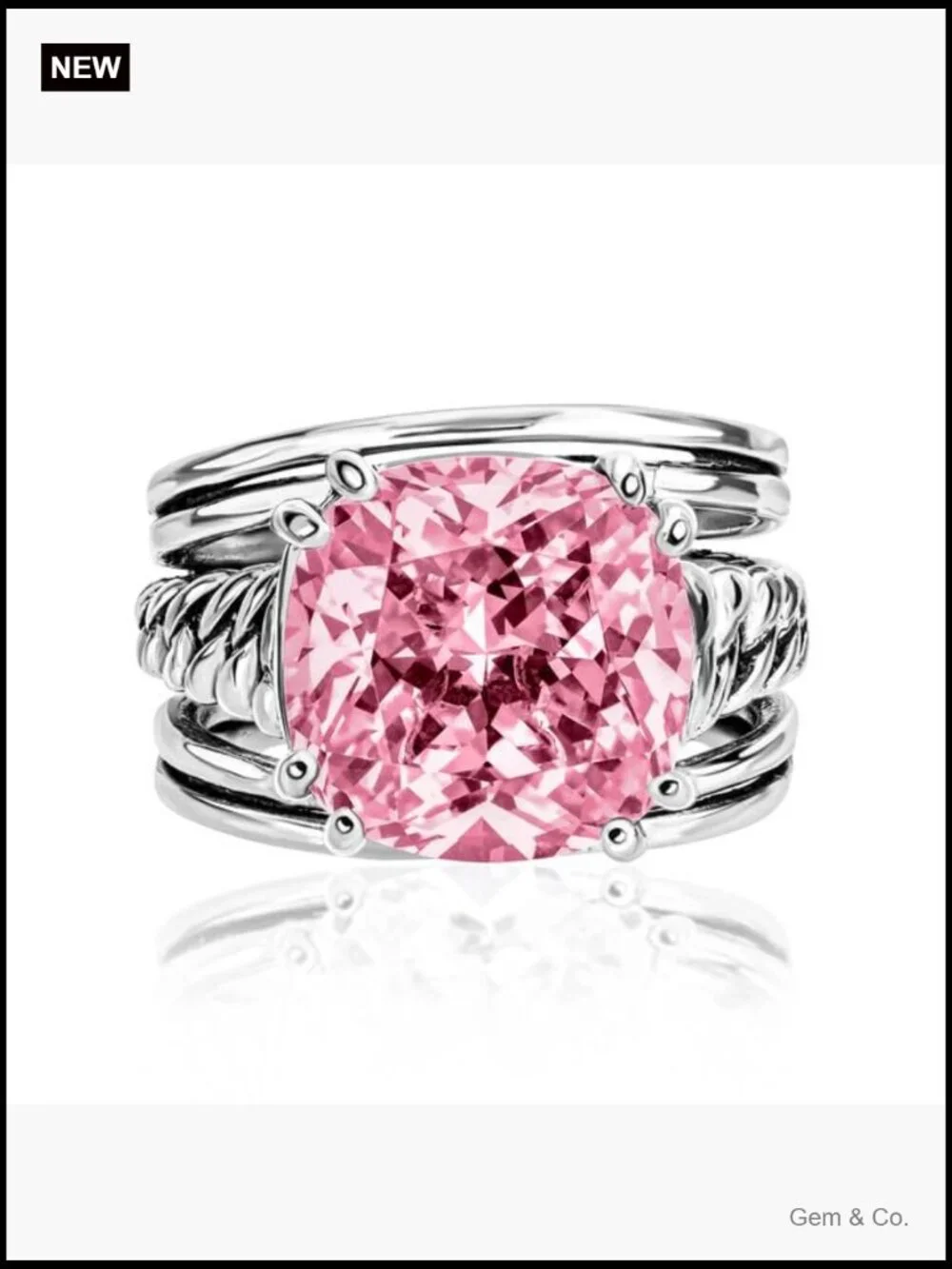 925 Sterling Silver Curb Chain Statement Ring with CZ